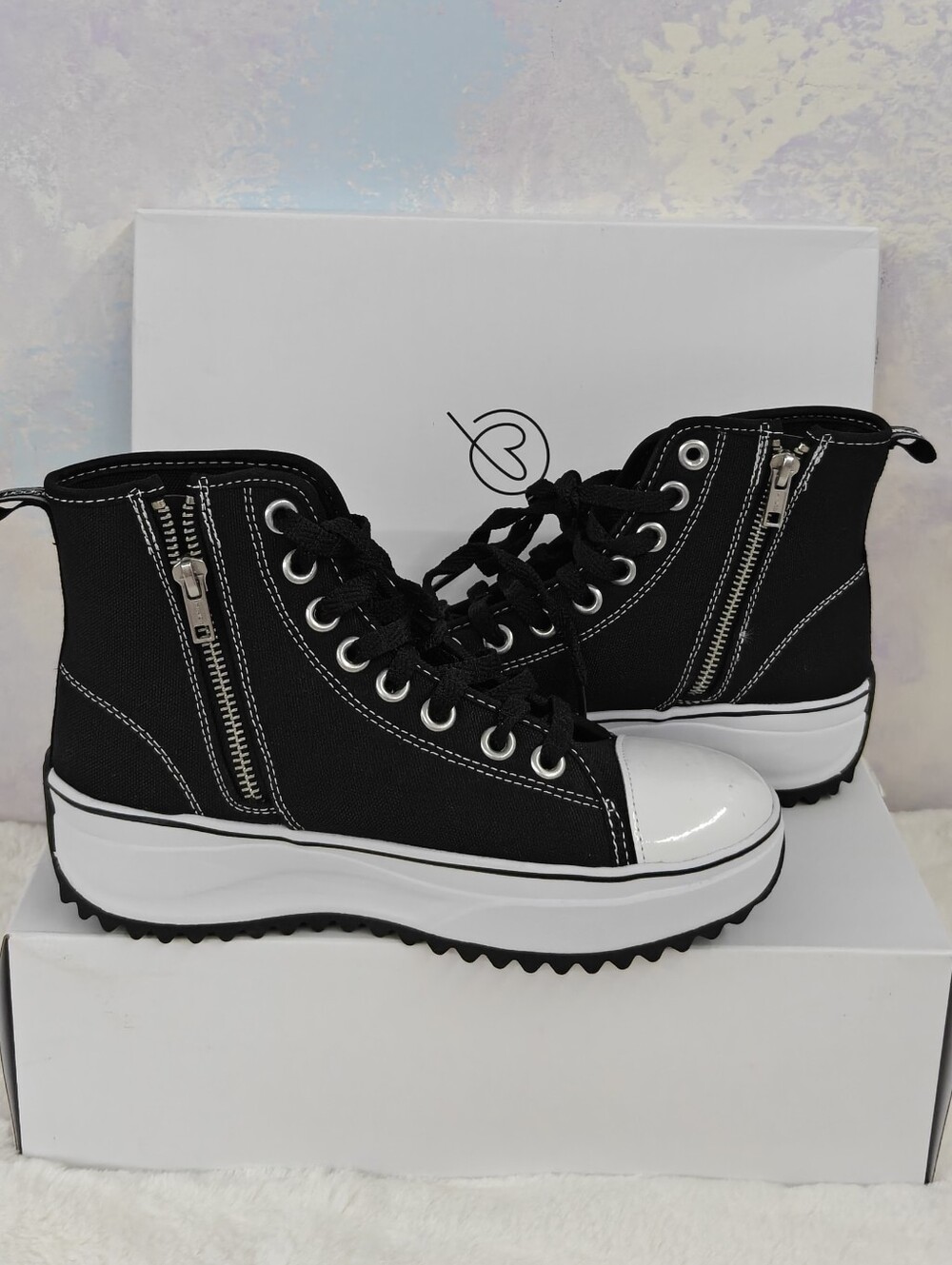 Black High-Top Platform Sneakers with Side Zipper